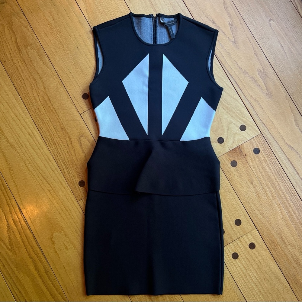BCBGMaxAzria Black and White Geometric Mini Dress